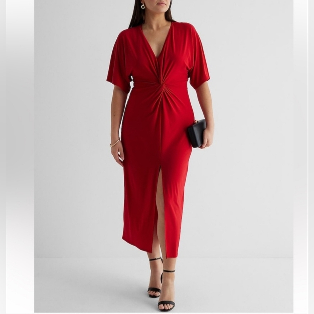 Elegant Red Knot Front Dress